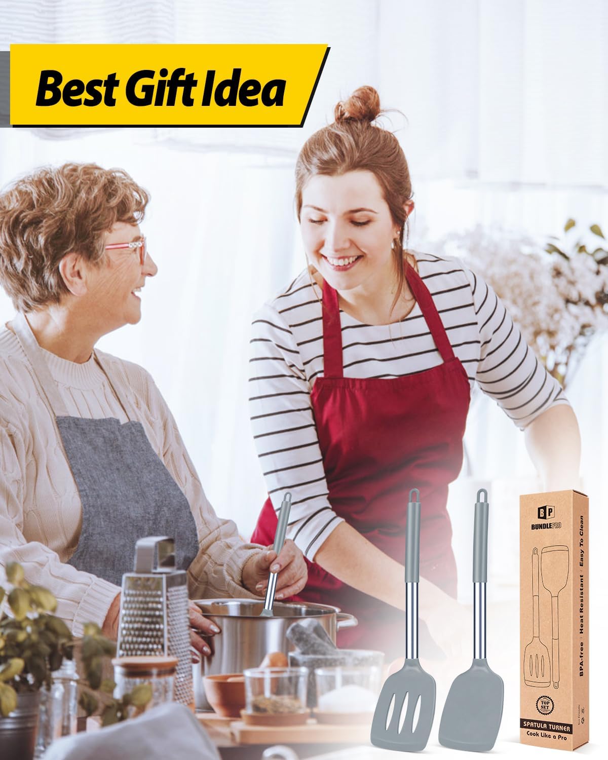 Pack of 2 Silicone Slotted Spatula,Non Stick Solid Kitchen Turner, High Heat Resistant BPA Free Cooking Utensils for Fish, Eggs, Pancakes（Black