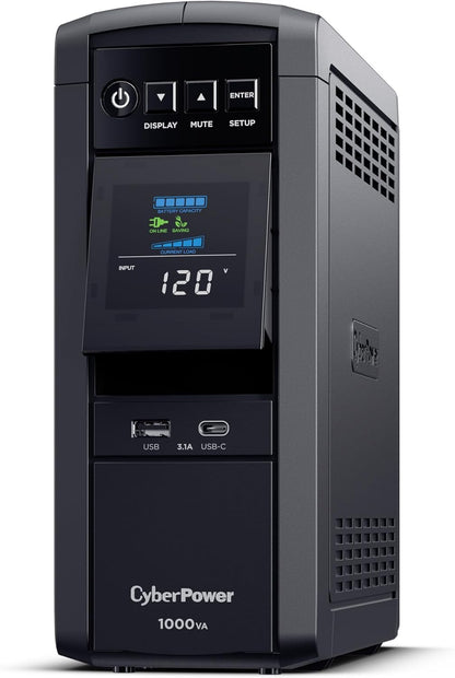 CyberPower CP1500PFCLCD PFC Sinewave UPS System, 1500VA/1000W, 12 Outlets, AVR, Mini Tower, Black