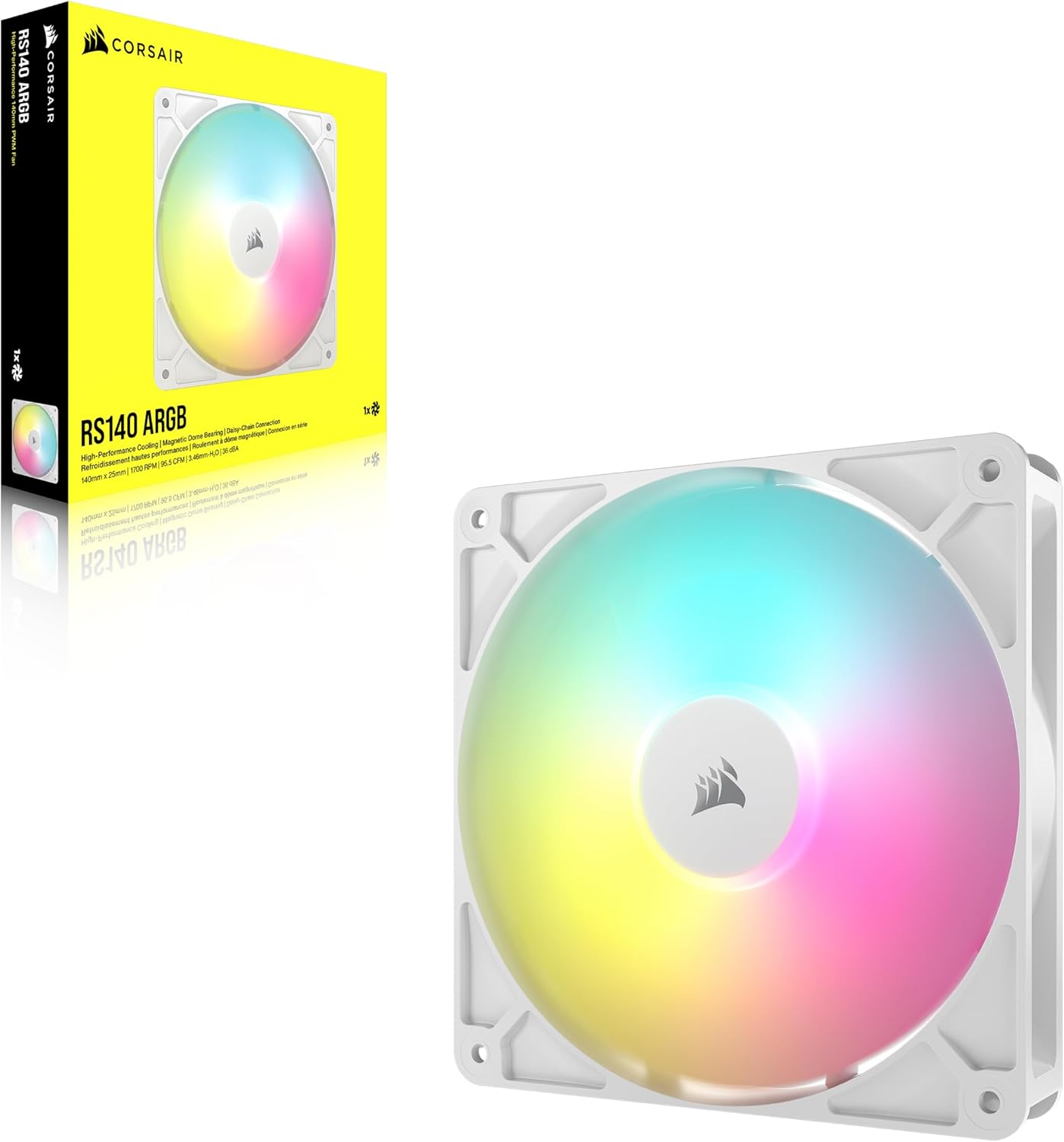 CORSAIR RS120 ARGB 120mm PWM Fan – Daisy-Chain Connection – Low-Noise – Magnetic Dome Bearing – Single Pack – White