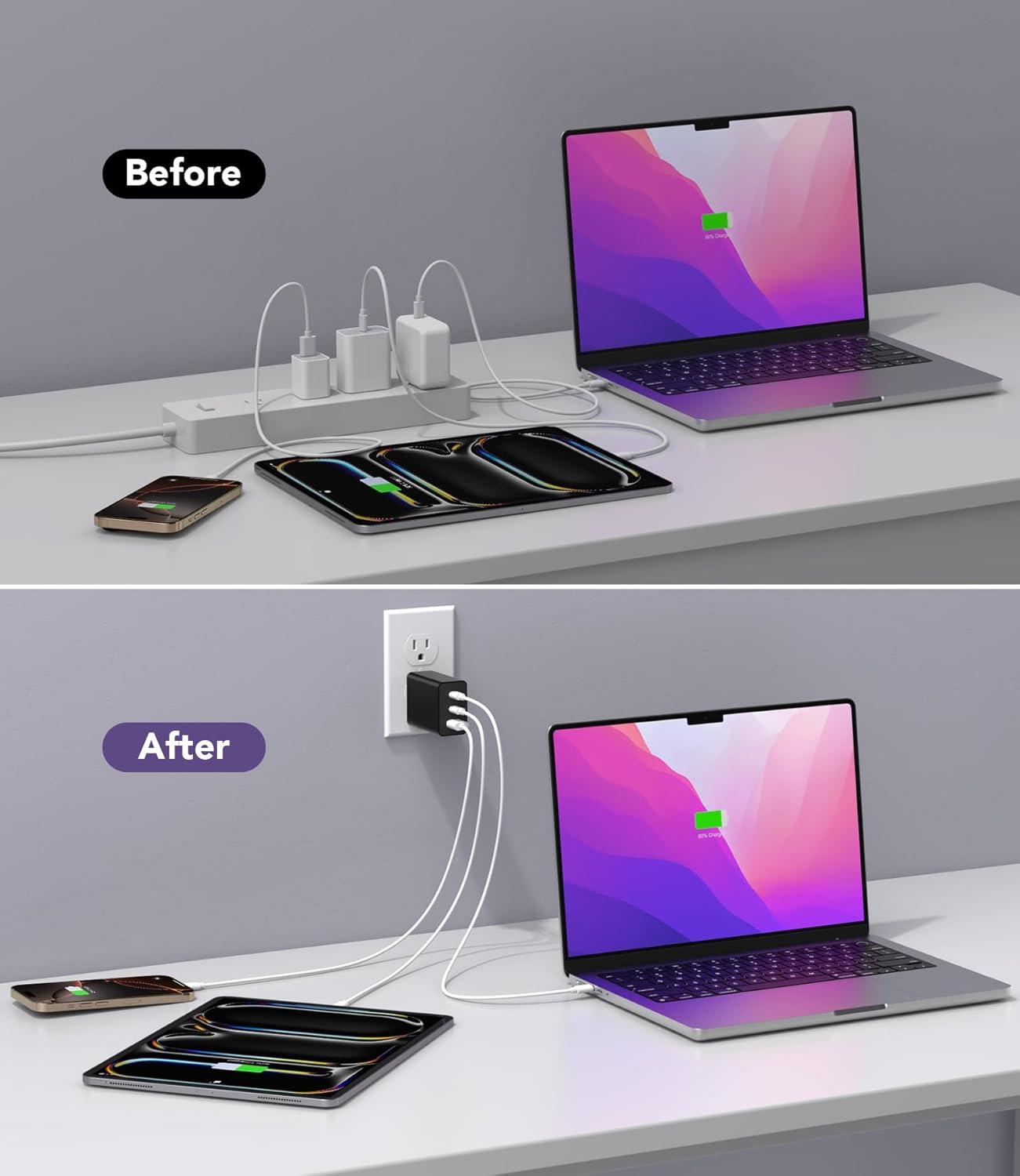 USB C Charger, 65W GaN+ PD Fast Wall Charger Block with 6.56ft USB C to C Cable, USB C Charger for MacBook Pro/Air, iPhone 16/15/14/13, iPad Pro, Dell XPS, Steam Deck, Galaxy S24/S23, Pixel 8/7