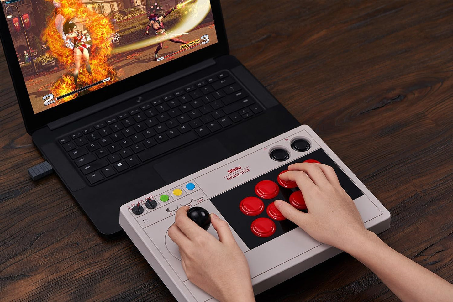8BitDo Retro Arcade Fight Stick 8 Way Joystick with 2 Dedicated Macro Buttons and Turbo Function for Switch/Switch 2 and PC Windows, Support Bluetooth, 2.4G Wireless and Wired USB-C Cable Connection