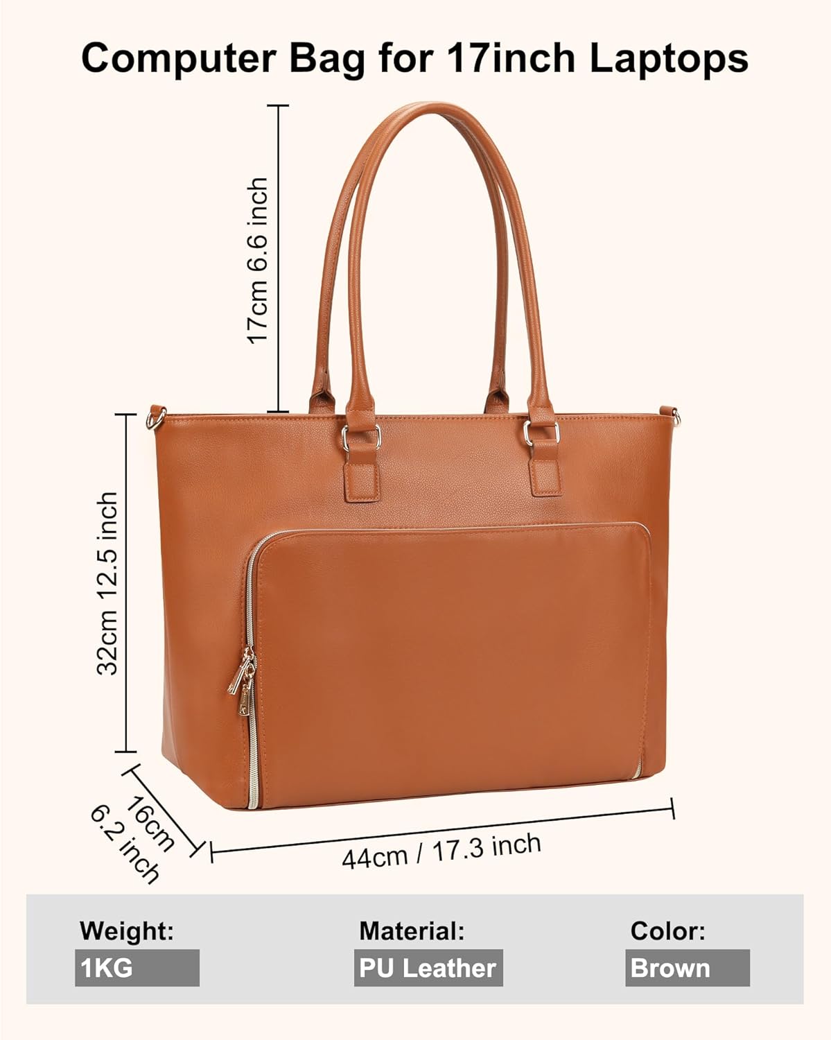 Laptop Bag for Women 17.3 Inch Laptop Tote Bag Large Work Tote Bag Waterproof Work Bag Teacher Bag with USB Charging Port Computer Tote Bag Nylon Handbag Satchel Shoulder Bag(17.3 inch, Black) - PuriLite