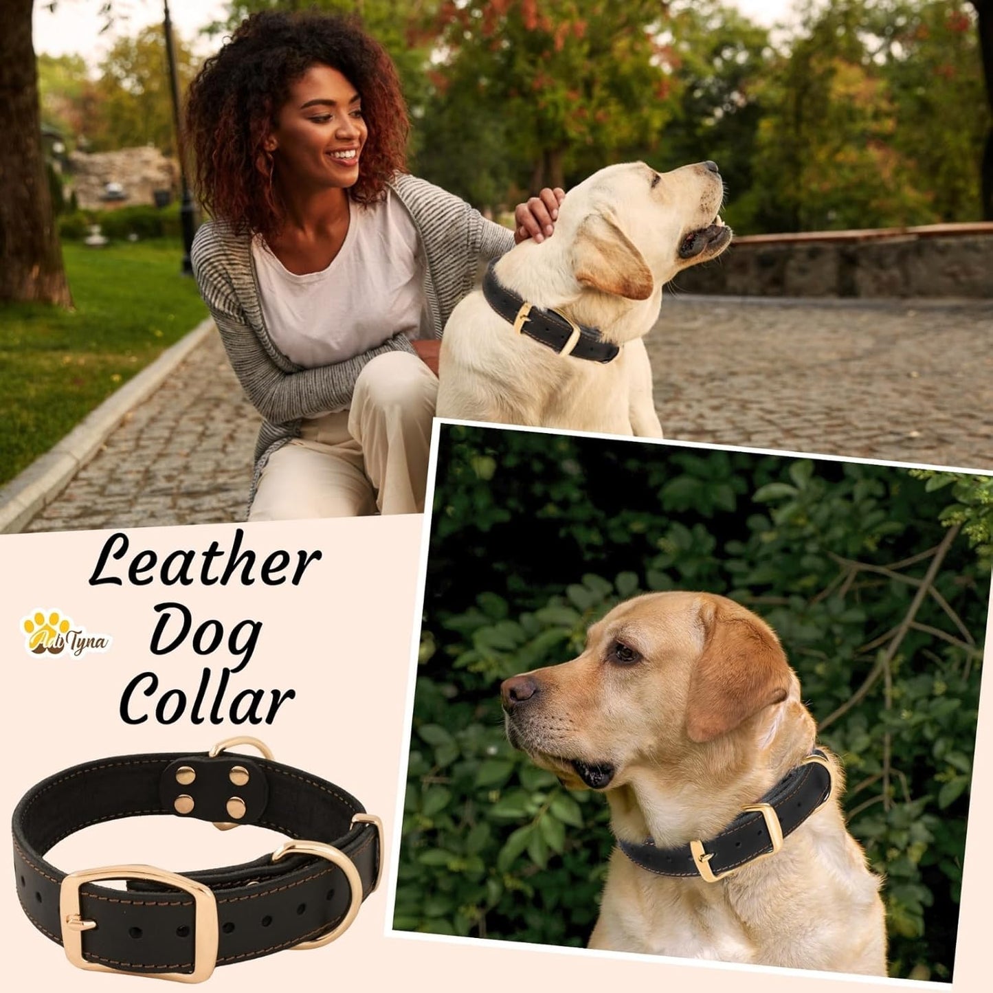 ADITYNA Heavy-Duty Leather Dog Collar for Medium Dogs - Soft and Strong, 100% Genuine Leather - Collier Pour Chien (Medium: Fit 13" - 20" Neck, Brown)