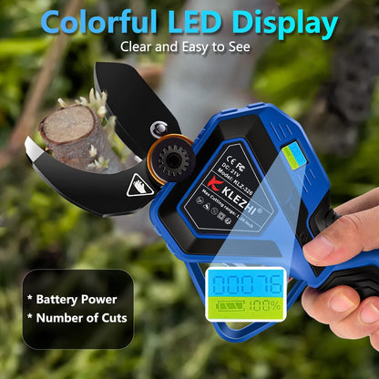K KLEZHI Cordless Electric Pruning Shears, Rechargeable Battery, 42MM (1.65 Inch) Cutting Diameter Fruit Tree Branches Cutter,Good for Arthritis Hands 8-10 Working Hours Black