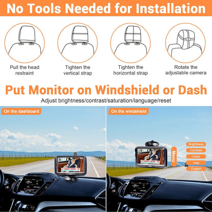 Rohent Baby Car Camera HD 1080P - Rear-Facing Infant Monitor with Night Vision Car Camera for Baby 150° Wide-Angle Lens Anti-Glare Screen Easy Install 360° Adjustable Display