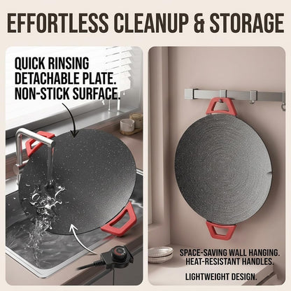 Smokeless Electric Indoor Grill | Nonstick Round Griddle with Adjustable Temperature Control