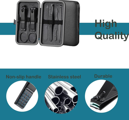 Manicure Set Nail Clippers Pedicure Kit -7PCS Stainless Steel Manicure Kit, Professional Grooming Kits, Nail Care Tools with Luxurious Travel Leather Case Gift Box (7, Black)