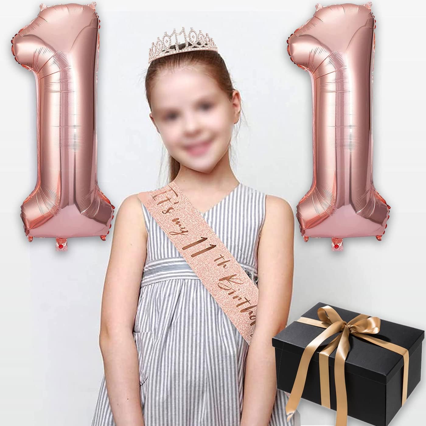 8pcs 40th Birthday Decorations gifts for Women, Including 40th Happy Birthday Cake Topper, Queen Sash with Pearl Pin, Sweet Rhinestone Tiara Crown for Women, Number Candles and Balloons (Rose Gold)