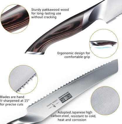 HOSHANHO Bread Knife 10 inch, Japanese High Carbon Stainless Steel Serrated Bread Knife, Professional Bread Cutting Knife for Homemade Bread
