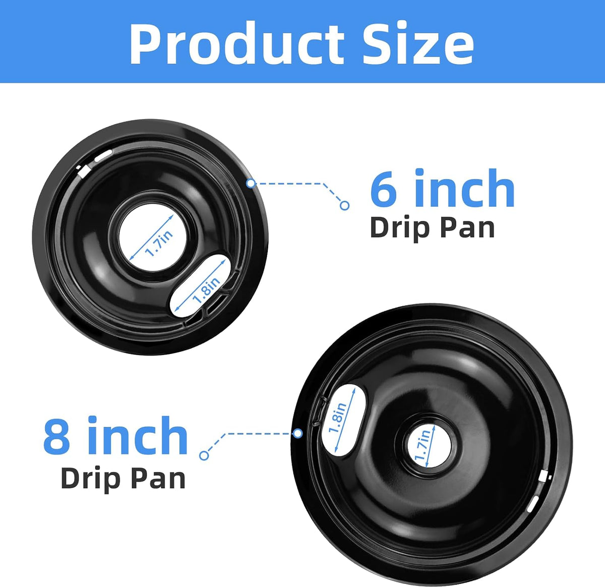 1 Large and 3 Small Stove Drip Pans for GE Electric Stove Top, Set of 4 Durable Porcelain Enamel, High Heat Resistant, No Yellowing, Non-Stick Smooth Glaze, Easy to Clean Cooktop Replacement Parts