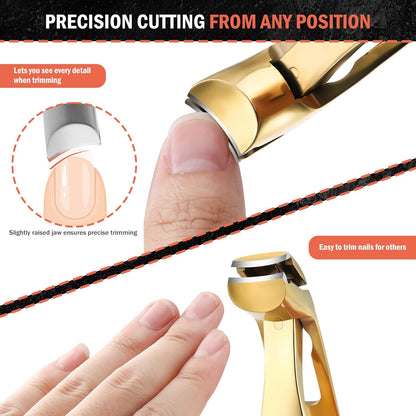 BEZOX Angled Head Nail Clippers for Seniors - Ergonomic Toenail Clipper for Thick Nails, Premium Steel Nail Cutter Trimmer with Catcher for Men and Women - Black