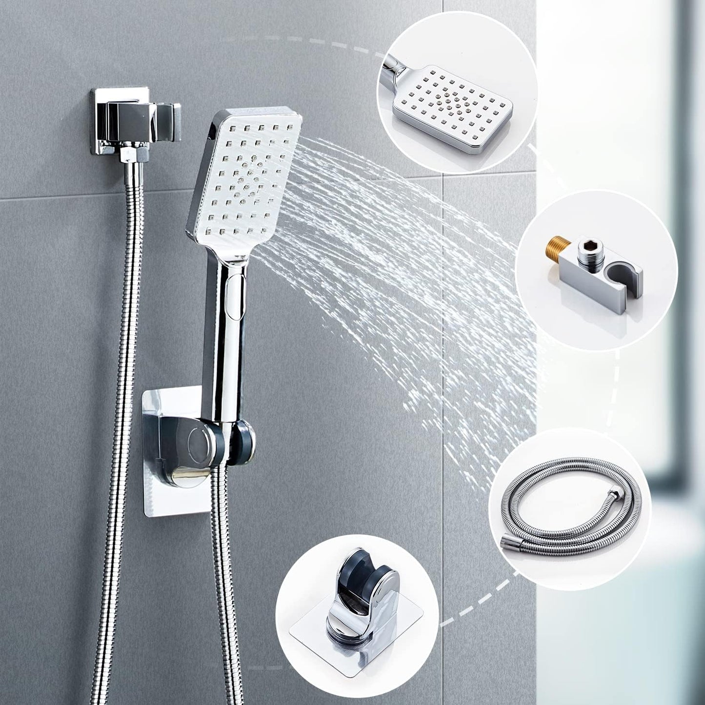 LCEVCGK Shower Faucet Set Complete Matte Black Shower System with 8 inch Square Rainfall Shower Head 3-Function Handheld Shower Waterfall Bathtub Spout Rain Shower Combo Set Bathroom Wall Mounted