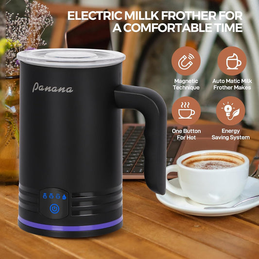 Electric Milk Frother, 4 in 1 Milk Steamer, 14.5oz/430ml Automatic Warm and Cold Foam Maker for Coffee,Latte, Cappuccino, Macchiato, Hot Chocolate (Black) - PuriLite