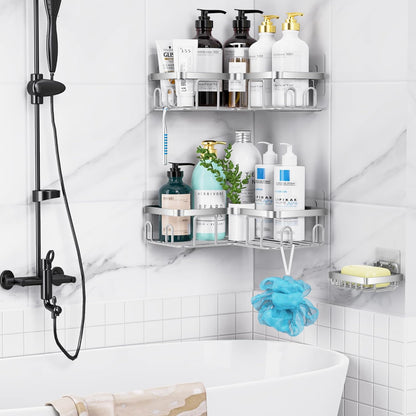 MOFOROCO 3-Pack Shower Caddy Corner Basket Shelf with Soap Holder, No Drilling Traceless Adhesive Shower Wall Shelves, Black Bathroom Shower Storage Organizer（ for 90-Degree Right-Angle Walls）