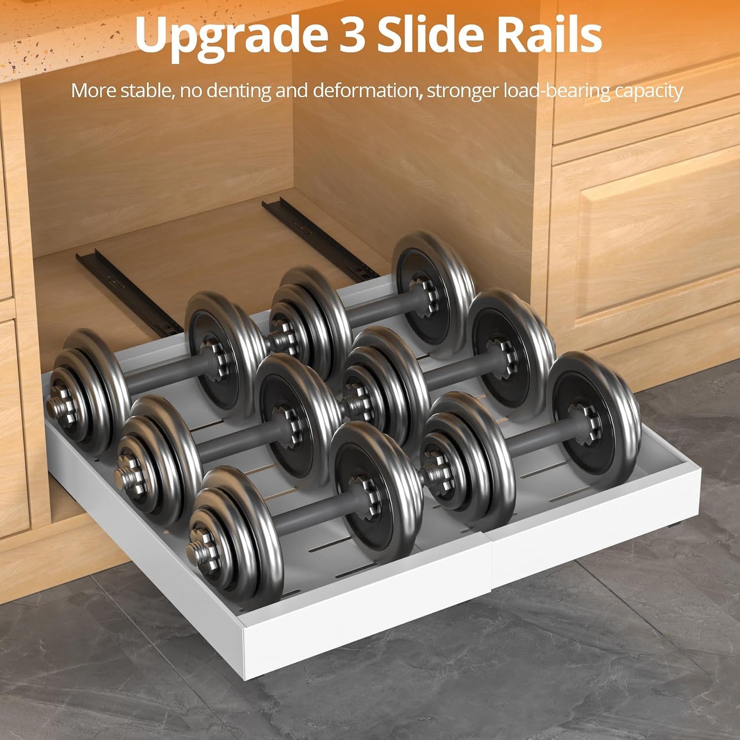2 Pack Expandable Pull Out Cabinet Organizer, 21"Deep Slide Out Drawer with Nano Adhesive, Upgrade 3 Slide Rails Roll Out Shelf for Kitchen, Pantry or Bathroom, Adjustable Width 12.4"-20.2"