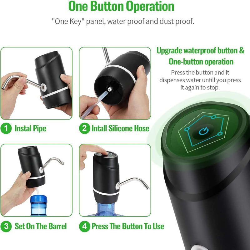 5 Gallon Electric Drinking Portable Water Dispenser, Universal USB Charging Water Bottle Pump for 2-5 Gallon with 2 Silicone