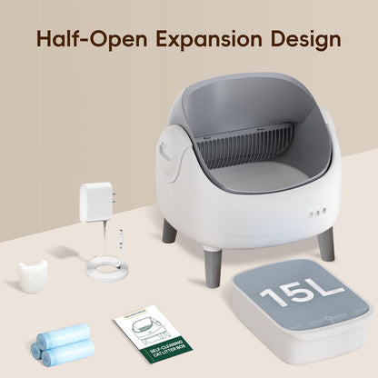 Open-Top Self Cleaning Litter Box, Automatic Litter Box for Multiple Cats, Smart APP Control, Dual Safety Protection