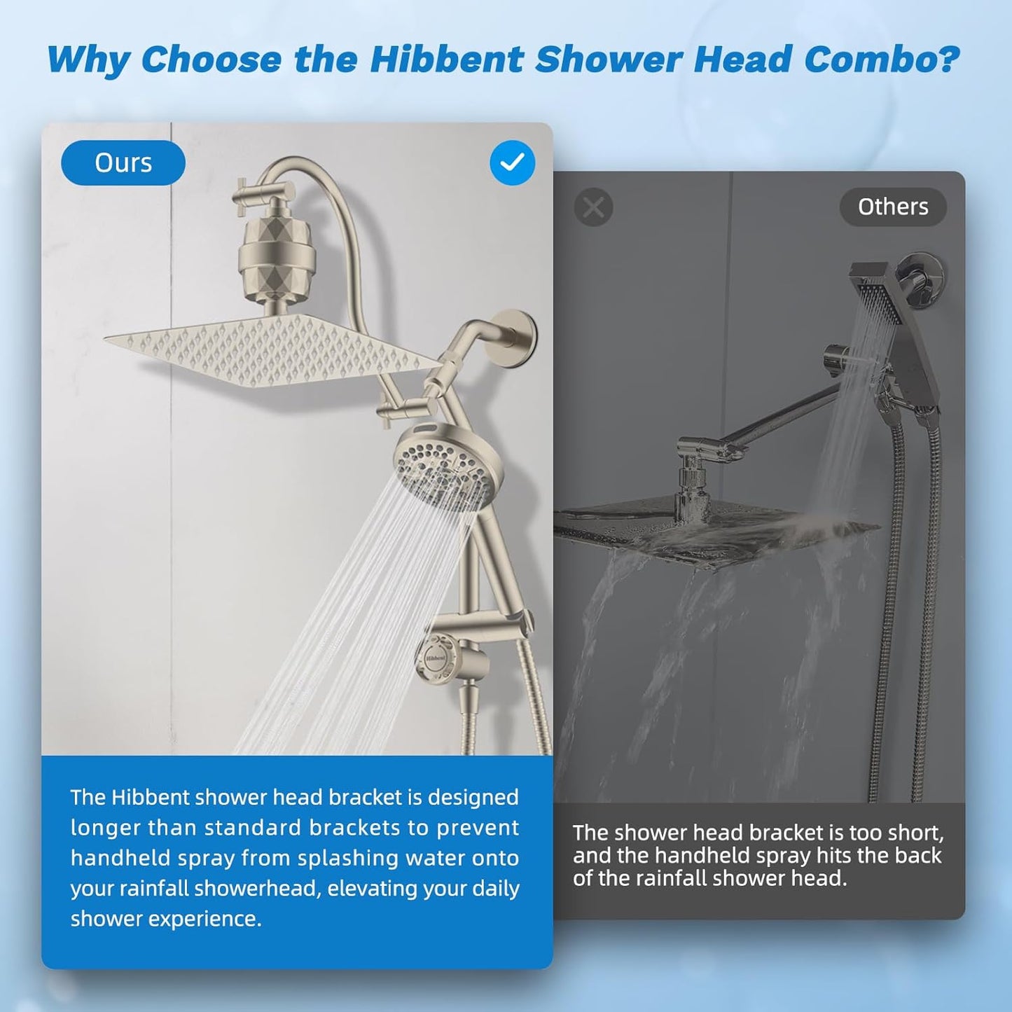 Hibbent Upgraded All Metal 10"Rainfall Showerhead Combo, High Pressure Shower Head with 10-Spray Mode Handheld, Innovative 4-way Diverter with Pause Mode, 71'' Shower Hose and Handheld Holder, Chrome