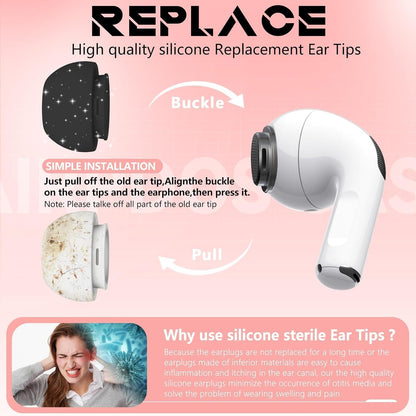 4 Pairs Replacement Ear Tips for AirPods Pro 2nd/1st Generation with Portable Storage Box & Cleaner Pen,Noise Reduction Holewith & Built-in dust Guard Screen,Silicone Ear Tips for AirPods Pro (White)