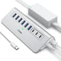 Powered USB Hub, Intpw 9-Port USB 3.2/USB C Hub with 10Gbps, 5*USB 3.0 + 45W PD Charging Ports, 3.3FT Cable and 65W Power Adapter, Aluminum USB Extender Hub for iphone16/ipad/Macbook/Laptop,PC