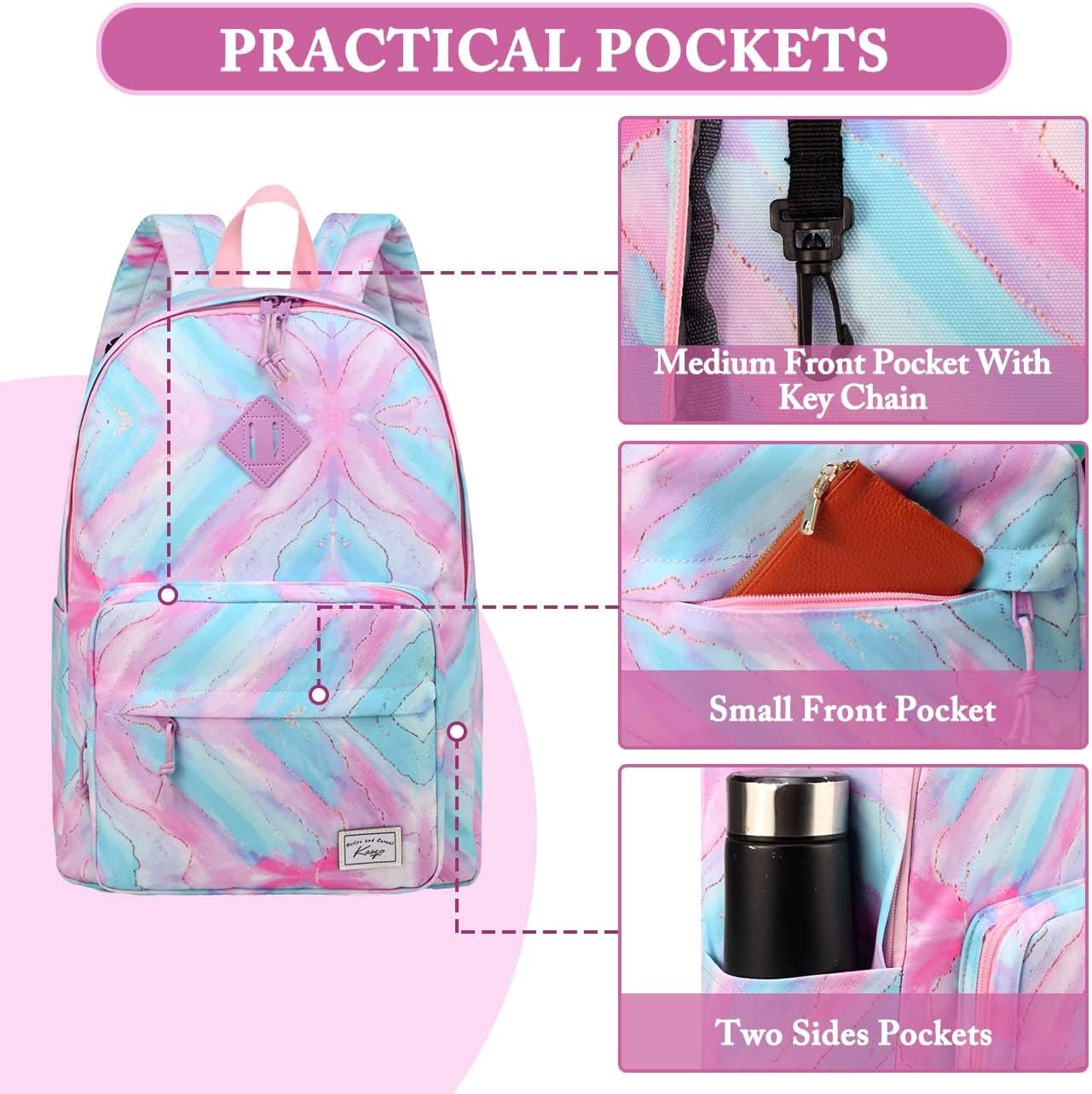 School Backpack, Kasqo 15.6 Inch Classic Lightweight Water-Resistant Backpack for Men Women Teens Girls Boys Kids to School, College, Travel, Work, Black