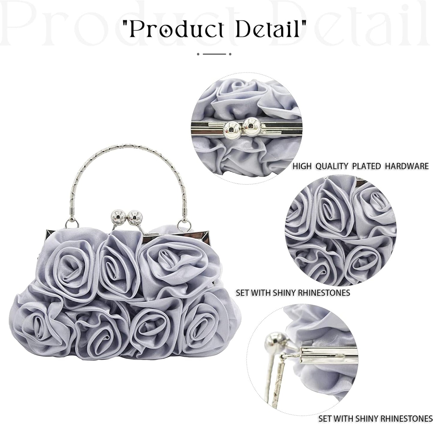 JAMBHALA Women Evening Clutch Bag Floral Satin Purses with Detachable Strap for Wedding, Party, Prom