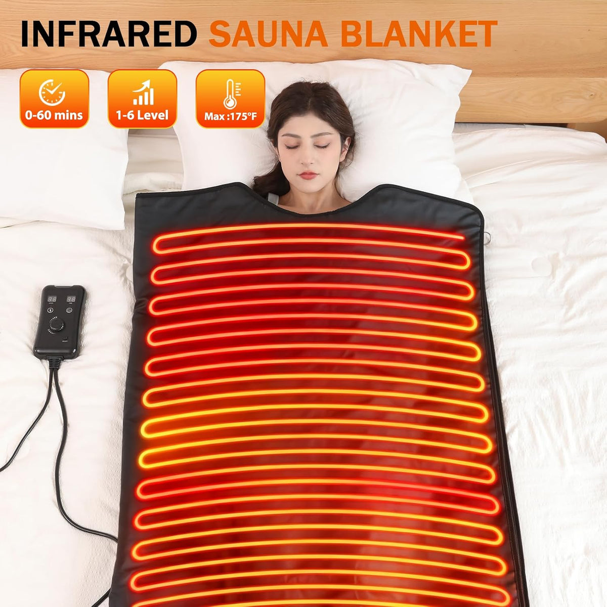 Portable Infrared Sauna Blanket for Home Use – Full Body Detox & Relaxation | 113-176℉ Adjustable Temperature | 6 ft x 2.65 ft, Far Infrared Stress Relief Heated PU Sauna Bag for Body Recovery