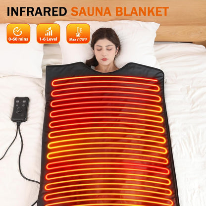 Portable Infrared Sauna Blanket for Home Use – Full Body Detox & Relaxation | 113-176℉ Adjustable Temperature | 6 ft x 2.65 ft, Far Infrared Stress Relief Heated PU Sauna Bag for Body Recovery
