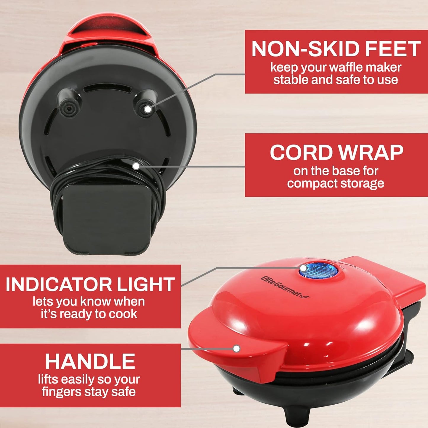 Elite Gourmet EWM015M Electric Nonstick Mini Waffle Maker, Belgian Waffles, Compact Design, Hash Browns, Keto, Snacks, Sandwich, Eggs, Easy to Clean, Mint