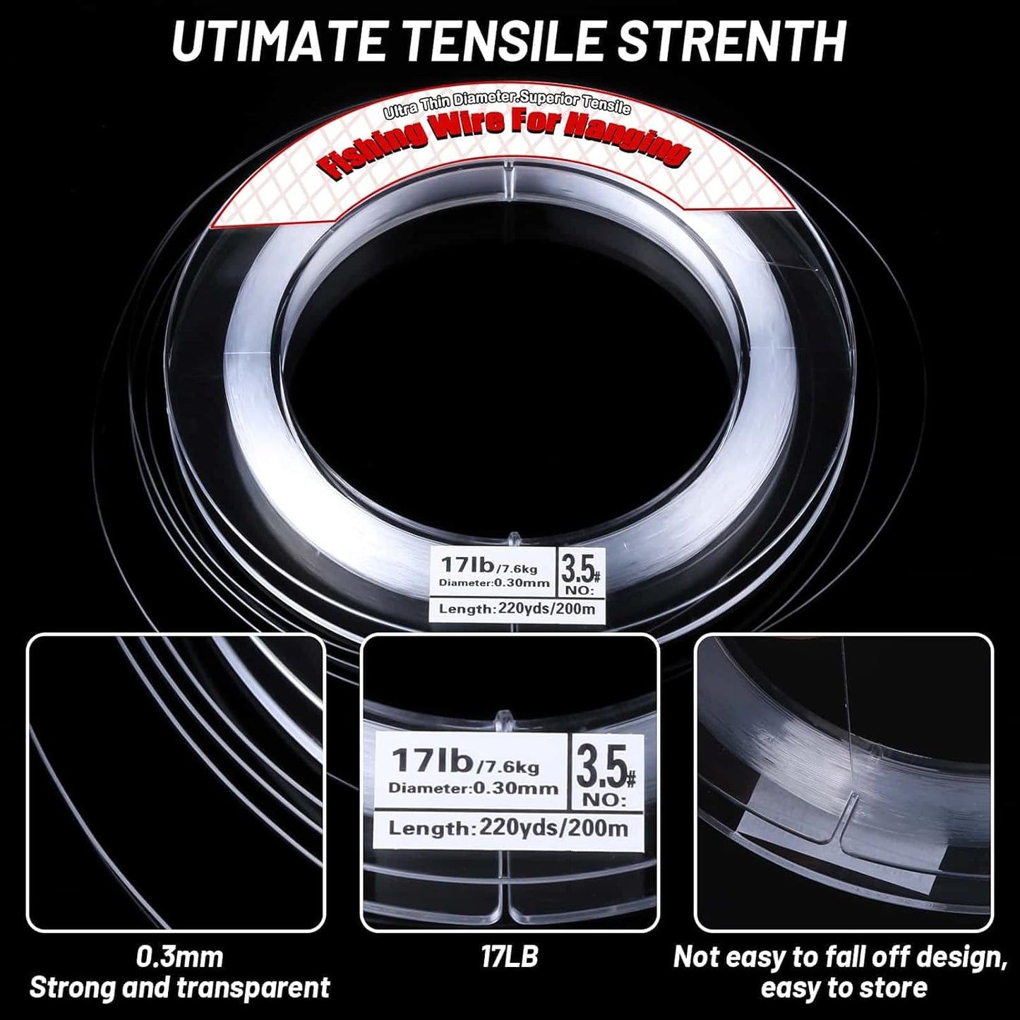 Clear Fishing Wire, Acejoz 656FT Fishing Line Clear Invisible Hanging Wire Strong Nylon String Supports 40 Pounds for Balloon Garland Hanging Decorations
