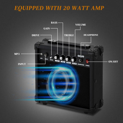 Ktaxon 39" Electric Guitar with 20Watt Amp, Full Size 170 Model Starter Guitar Kit for Beginners & Professionals W/Bag, Shoulder Strap, Wrench Tool, Plectrum - Black