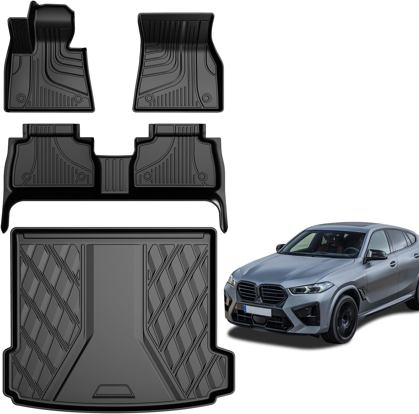 AOMSAZTO Floor Mats & Trunk Mat for 2024 2025 Chevy Equinox EV (Non Fuel),TPE All Weather Protection 2 Rows Car Floor Liners with Cargo Liner for Chevrolet Equinox EV (Non Fuel)