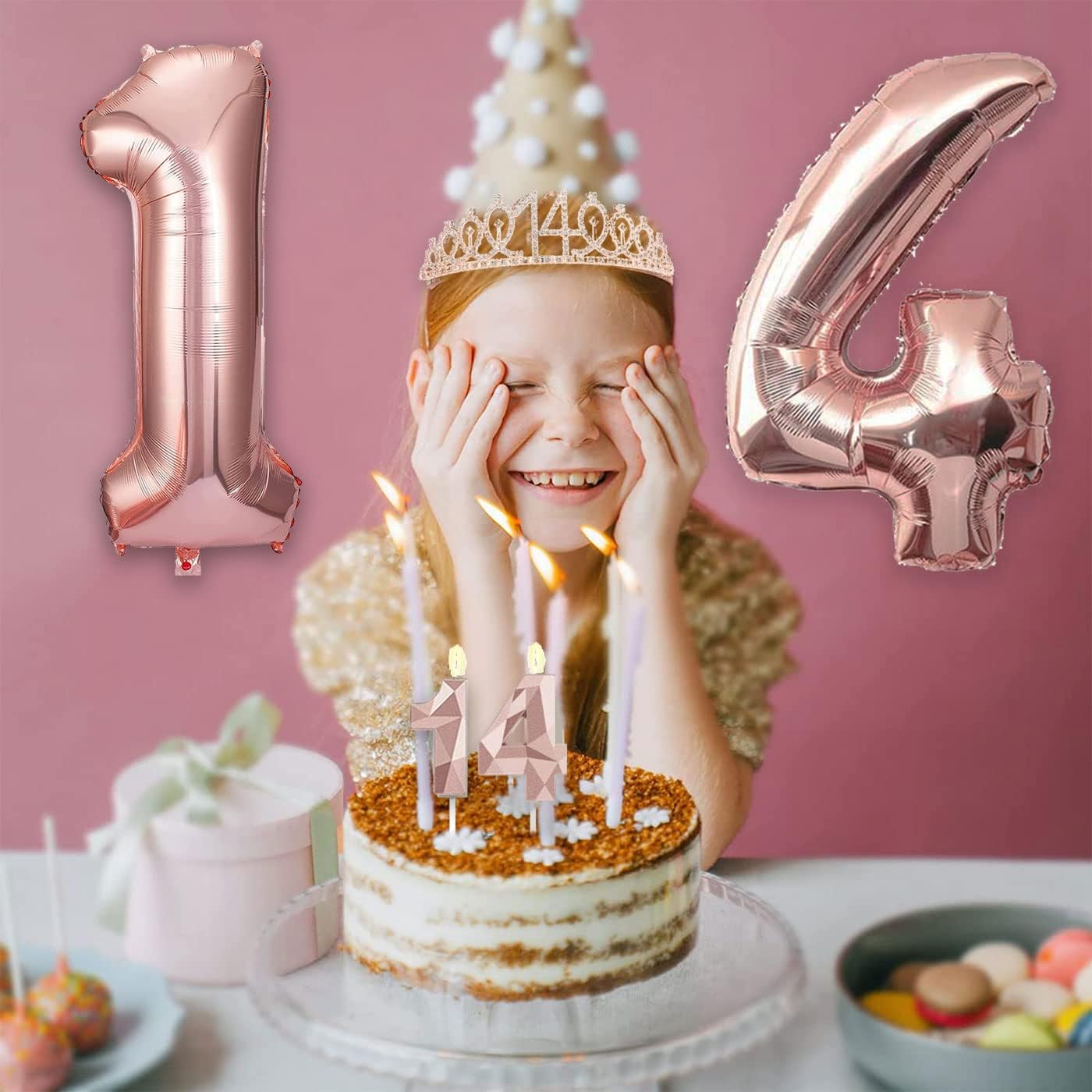 8pcs 40th Birthday Decorations gifts for Women, Including 40th Happy Birthday Cake Topper, Queen Sash with Pearl Pin, Sweet Rhinestone Tiara Crown for Women, Number Candles and Balloons (Rose Gold)