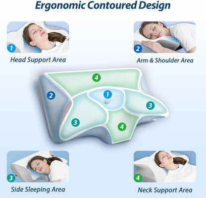 HOMCA Memory Foam Pillow, 2 in 1 Cervical Pillow for Neck Pain Relief, Ergonomic Neck Support Pillows for Side Back Stomach Sleepers with Breathable Pillowcase (Gray)