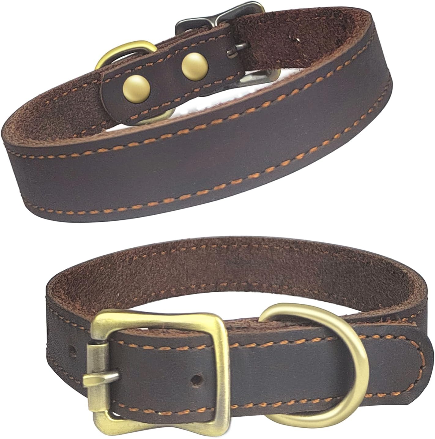 QRDA Leather Dog Collar Brown Dog Training Collar Heavy Duty Premium Leather Dog Collar Dog Collars for Medium/Large Dogs