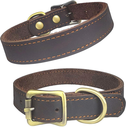 QRDA Leather Dog Collar Brown Dog Training Collar Heavy Duty Premium Leather Dog Collar Dog Collars for Medium/Large Dogs