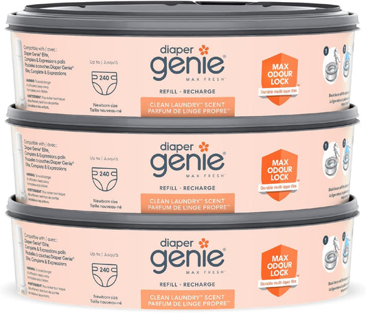 Diaper Genie Max Fresh Clean Laundry Scent Diaper Disposal Pail Refills, Pack Of 3