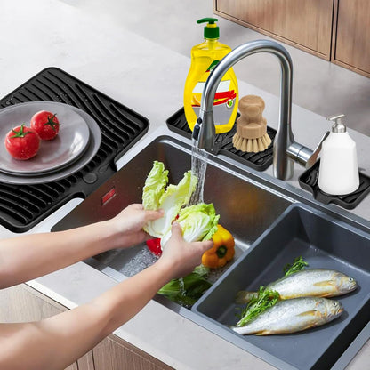 TIKNIK Silicone Dish Drying Mat for Kitchen Counter, Dish Drying Pad, Non-Slip Drain Pad with Built-in Drain, Heat Resistant Stone Drying Mat(40 L x 33 W cm, Grey)