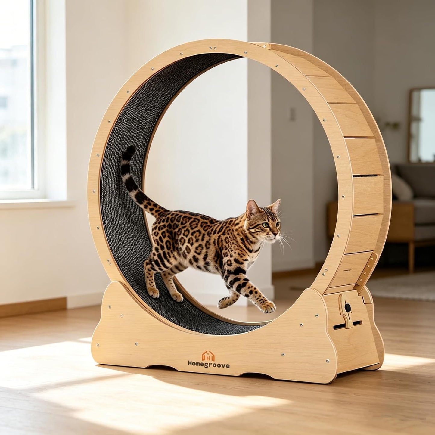 Homegroove Cat Wheel Treadmill, 46" XL Large Cat Exercise Running Wheel with Carpeted Runway, Fitness Weight Loss Device for Kitty’s Longer Life, Natural Wood Color(XL) |
