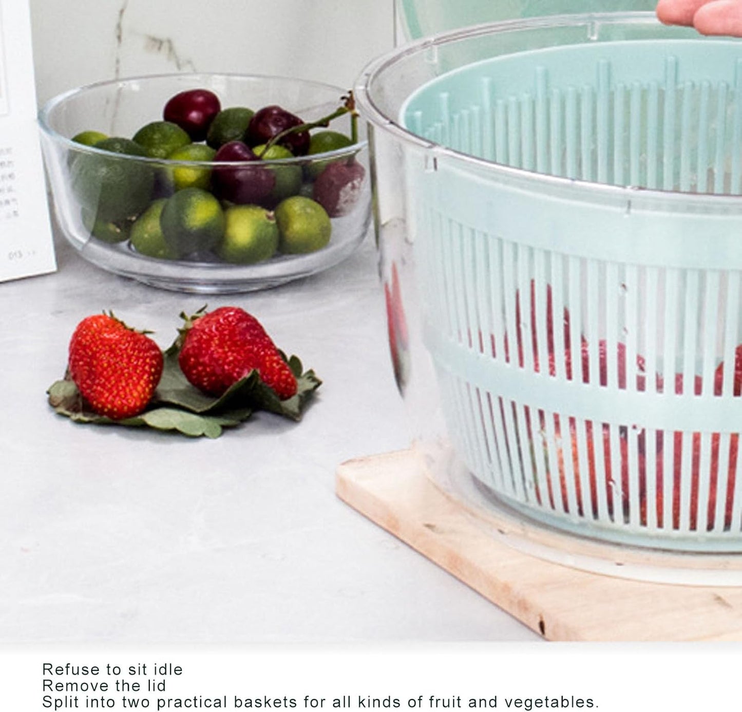 GOWENIC Salad Spinner, Fruit and Vegetable Washer, Fruits and Lettuce Dryer, Lettuce Spinner with Bowl, Fast One Handed Manual Salad Washer Spinner for Vegetable Fruit Lettucefruit