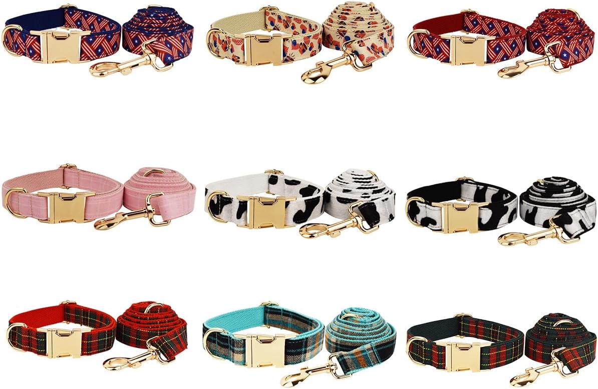 Custom Dog Collar with Metal Buckle - Pet Collars Personalized with Name and Phone Number (Plaid)