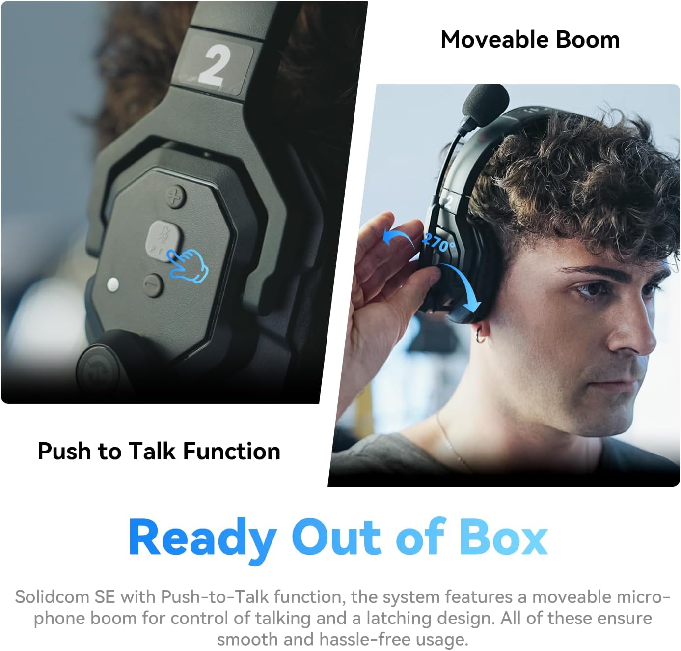 Hollyland Solidcom SE Full Duplex 2-Users ENC Noise Cancellation Wireless Intercom Headset System 1100ft Team Communication with PTT Mute Single Ear Headset for TV Film Production Drone (2.4G Version)