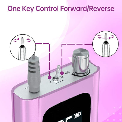 Delanie Professional Nail Drill High Torque 35000 RPM Rechargeable Portable Electric Nail File for Acrylic & Gel, High Speed, Low Heat, Low Vibration, Rose Gold