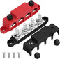 Joinfworld Bus Bar 12V 250A Power Distribution Block with 4 x 3/8" Studs 12 Volt Marine Battery Busbar Terminal Block with Cover - Negative&Positive