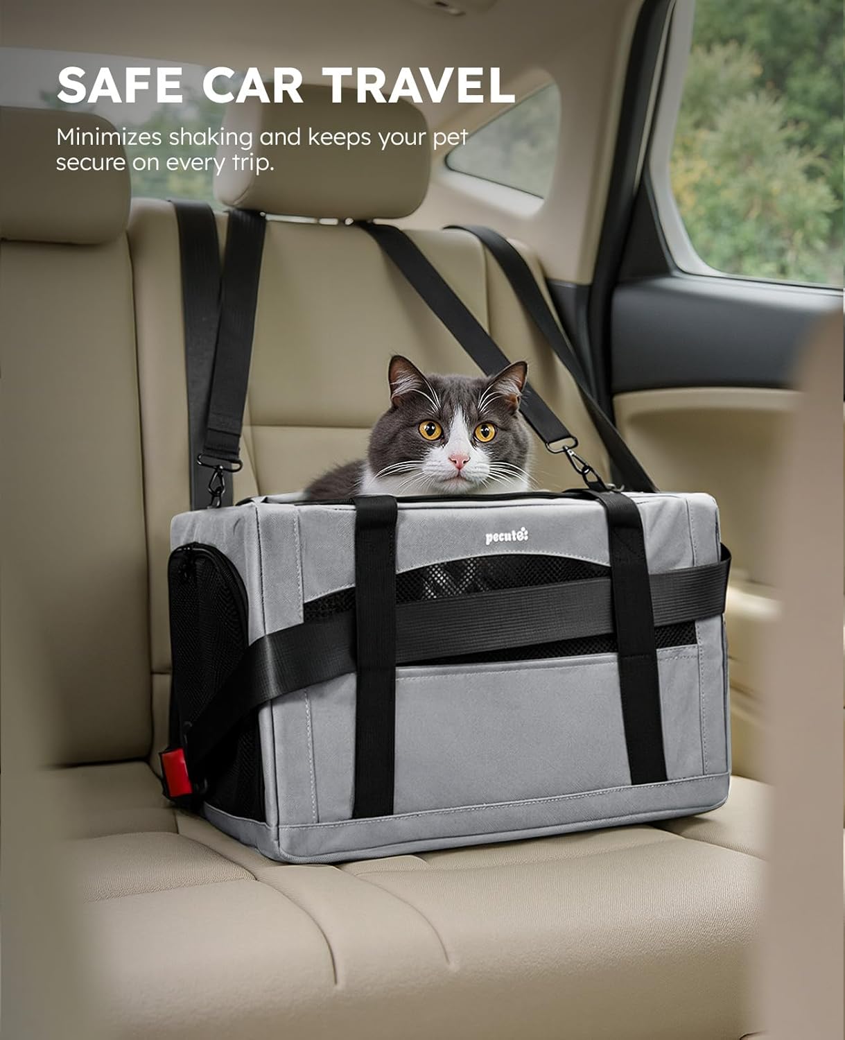 Pecute Cat Carrier Dog Carrier with Stable Structure, Breathable Mesh Fabric Pet Carrier for for Small Cats Dogs Puppies up to 5KG,Soft-Sided Dog Carrier Suitable for Both Long and Short Trips,Gray