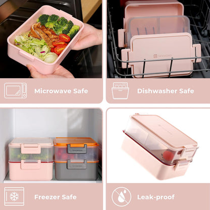 Linoroso Stackable Bento Box Adult Lunch Box | Meet All You On-The-Go Needs for Food, Salad and Snack Box, Premium Bento Lunch Box for Adults Include Utensil Set, Dressing Containers - Pale Mint