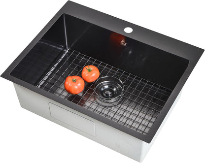 Yutong 16" x 20" Top-Mount/Drop in SS304 Stainless Steel Kitchen Black Sink Single Bowl Without Grid