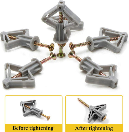 Drywall Anchor kit - Hollow Wall Anchors with Screws ，self-Drilling Hollow Wall Anchor, for Drywall，Nylon - Plastic - Buildex,60pcs (Anchor 30pcs+screw 30pcs)