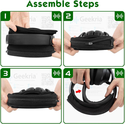 Geekria Hook and Loop Headband Cover + Pad Set, Protector with Zipper Closure Compatible with Medium Sized Headphones, Easy DIY Installation (Protein Leather/Black)