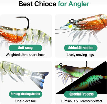 TRUSCEND Pre-rigged Fishing Jig Lures for Freshwater and Saltwater, Innovative Super Durable TPE Bass Lures, Lifelike Shrimp Crayfish Swimbait, Weedless Lure for Crappie Trout Walleye, Keep Separately